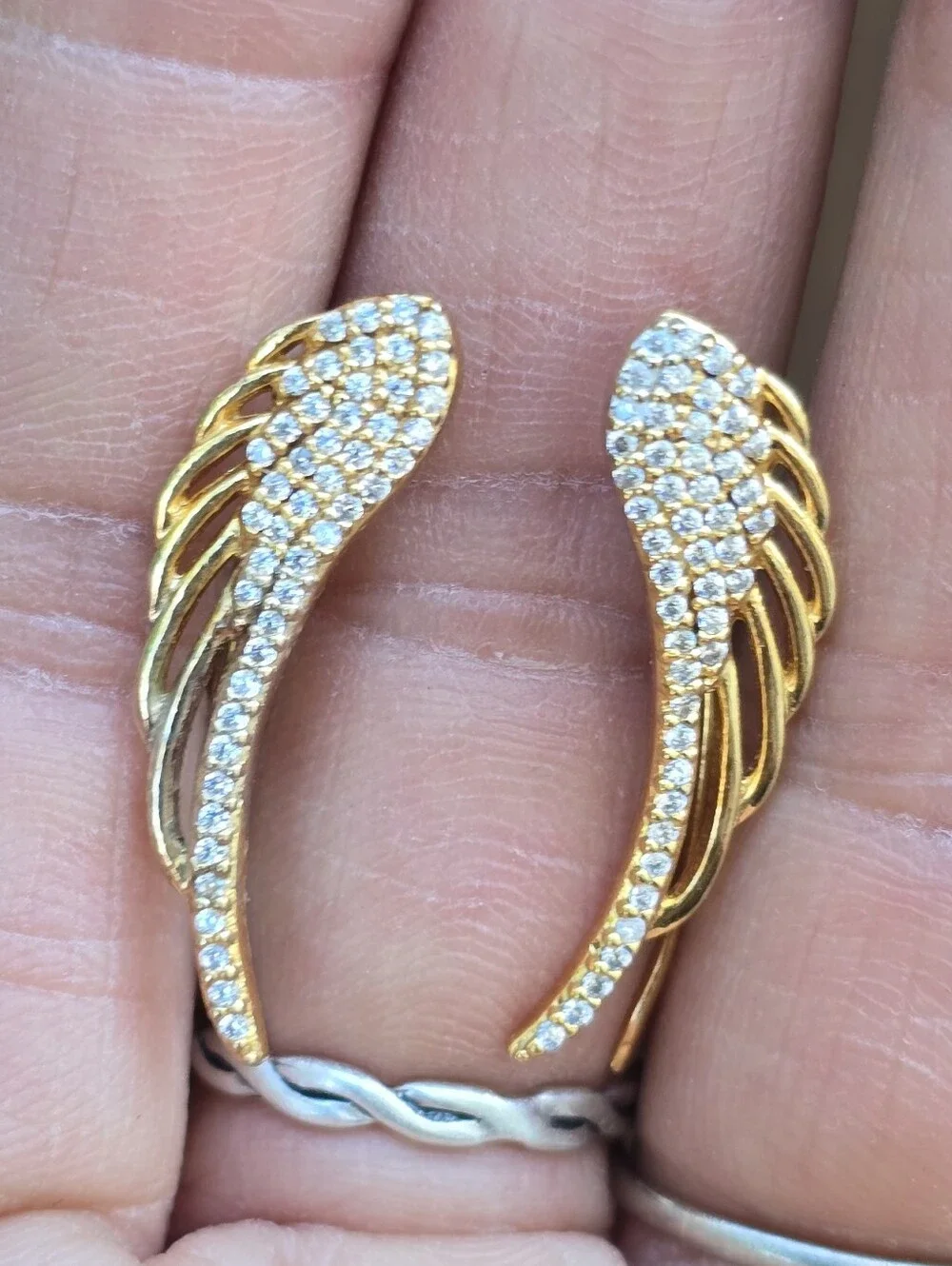 925 sterling silver gold overlay pave CZ wing earrings Elegant and amazing!!